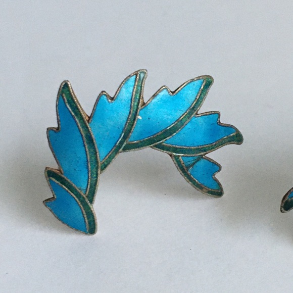 Vintage Turquoise Enamel Earrings Ear Climber Blue - Picture 4 of 7